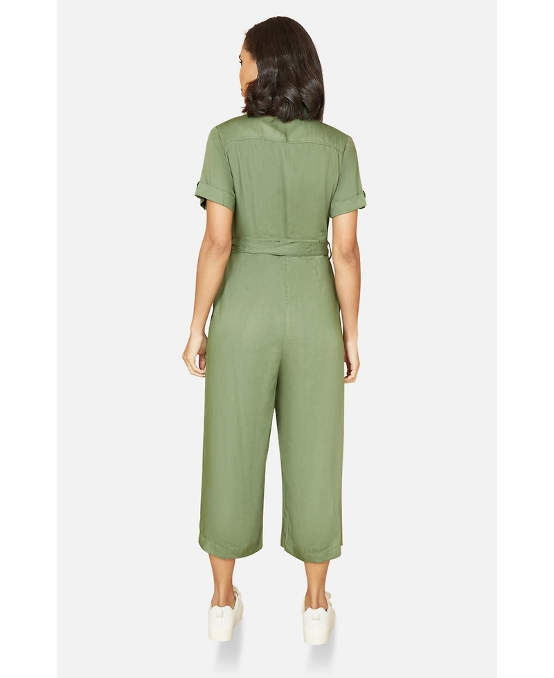 Yumi Women's Structured Belted Cropped Jumpsuit