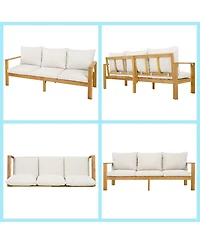Asagikoiai 3-Piece Acacia Wood Outdoor Patio Sectional Sofa Set with Cushions and Ottoman