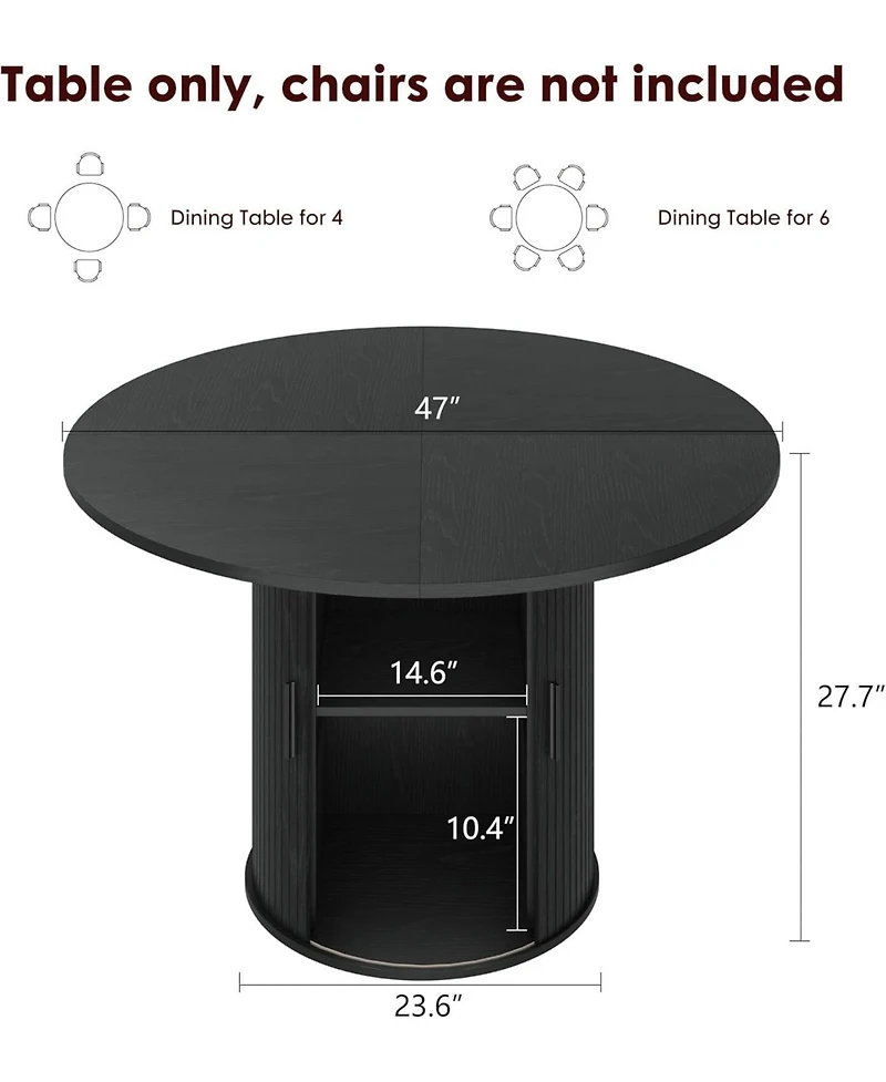 gaomon Modern Round Dining Table for with 2-Layer Storage Shelf, Sliding Wood Door - Space-Saving, Finish for Kitchen and Dining Room