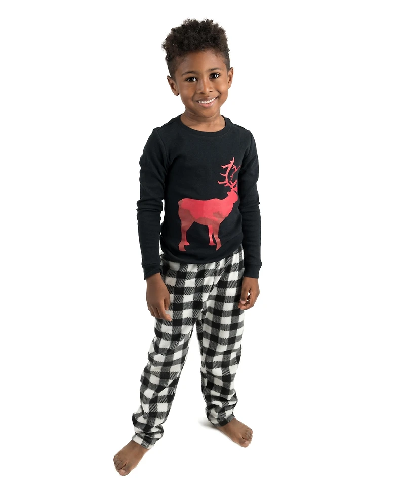 Leveret Kids Matching Family Cotton Top and Fleece Pants Holiday Pajamas.