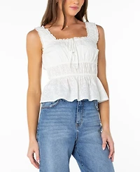 Celebrity Pink Juniors' Eyelet Embroidered Cotton Sleeveless Top