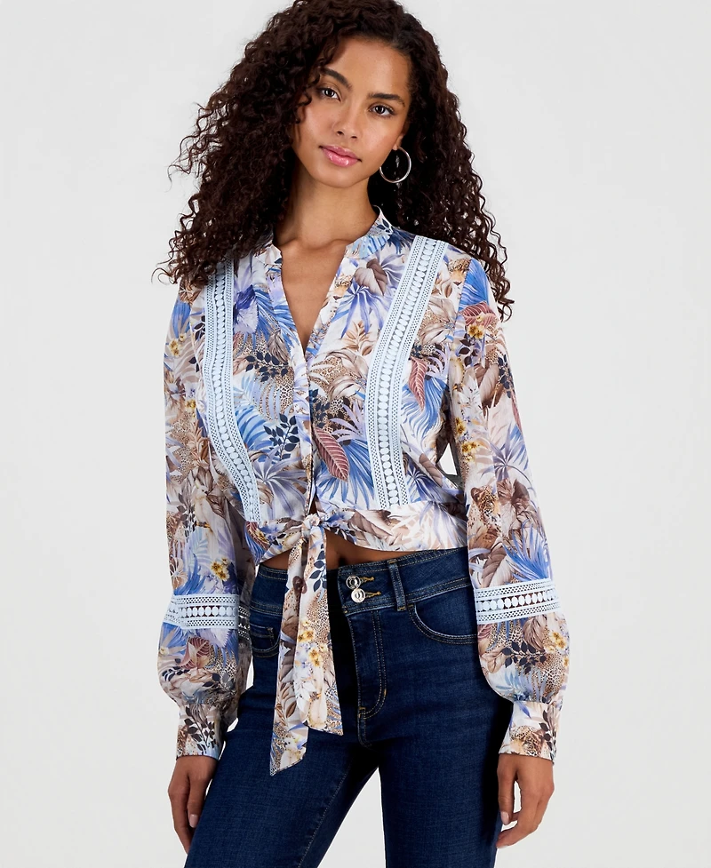 Guess Women's Long-Sleeve Zahara Tie-Front Top