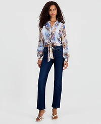 Guess Women's Long-Sleeve Zahara Tie-Front Top