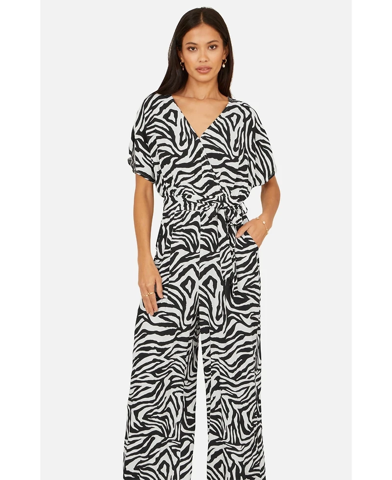Yumi Women's Zebra Print Relaxed Jumpsuit
