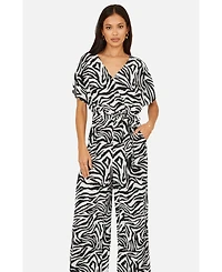 Yumi Women's Zebra Print Relaxed Jumpsuit