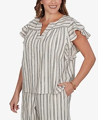 Ruby Rd. Plus Flutter Sleeve Textured Stripe Top