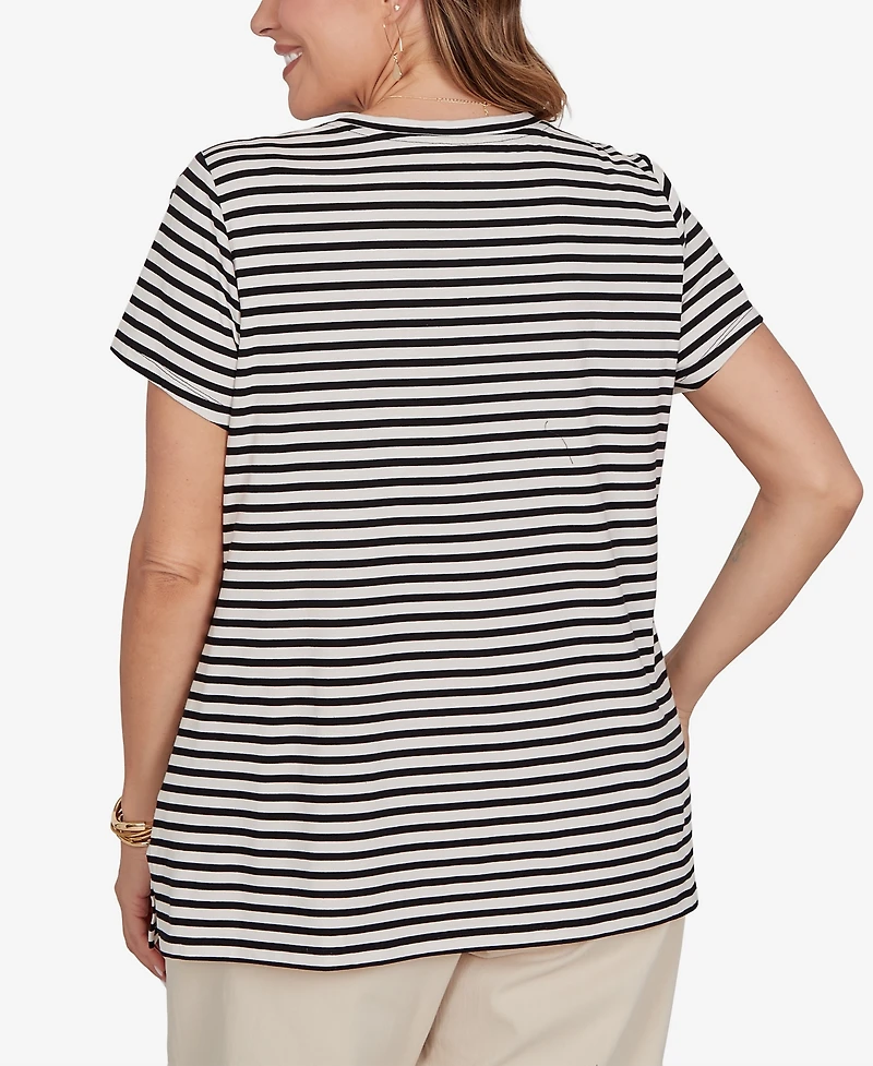 Ruby Rd. Plus Embellished Toucan Stripe Knit T-Shirt