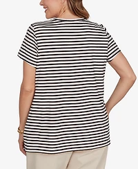 Ruby Rd. Plus Embellished Toucan Stripe Knit T-Shirt