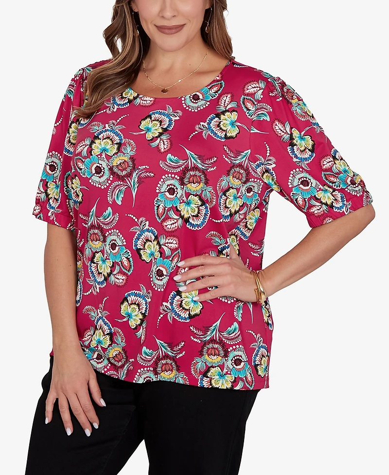 Ruby Rd. Plus Etched Floral Puff Print T-Shirt