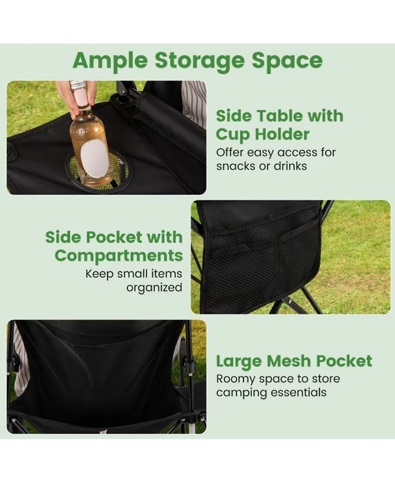 Yiortwo Oversized Camping Chair with Side Table, Cup Holder and Storage Pockets