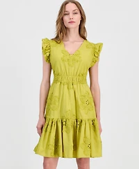 Anne Klein Women's Eyelet Embroidered Cotton A-Line Dress