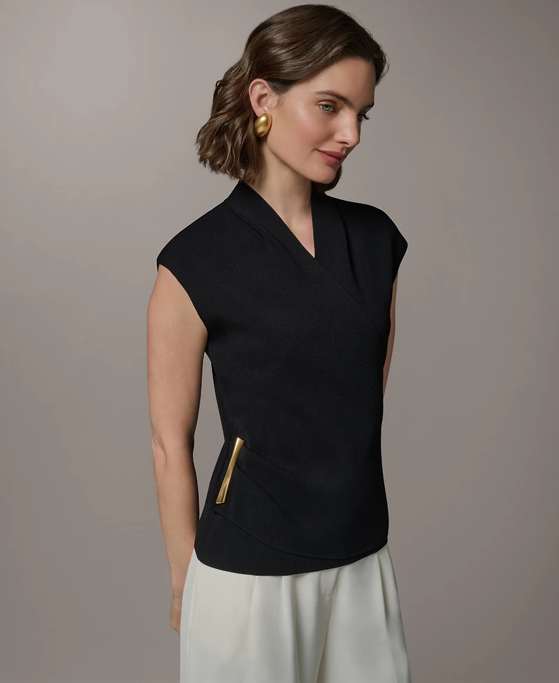 Donna Karan New York Women's Faux Wrap V-Neck Sweater