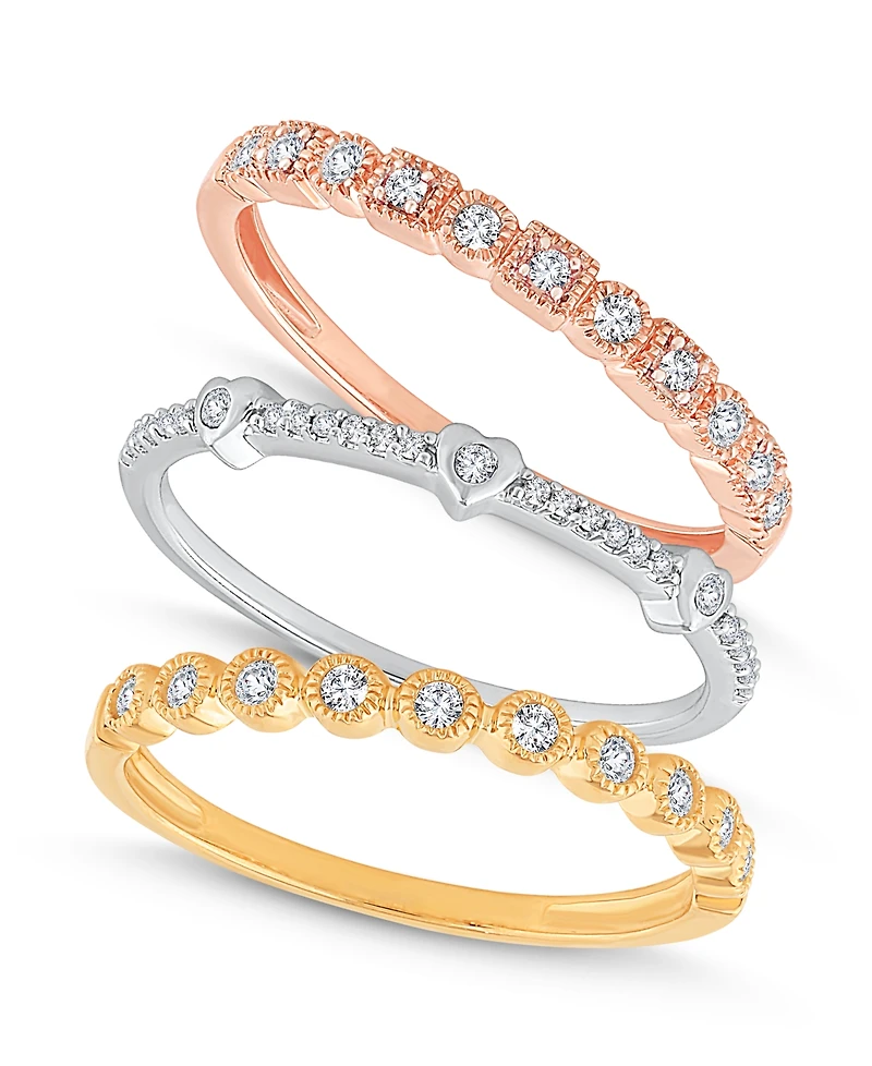 3-Pc. Set Diamond Stacking Rings (3/8 ct. t.w.) 14k Gold, White Gold & Rose