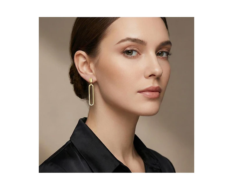Rachel Glauber Modern Cubic Zirconia Pave Oval Statement Drop Earrings