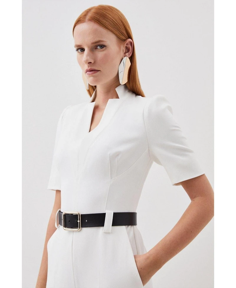 Karen Millen Women's Structured Crepe Forever Belted Jumpsuit