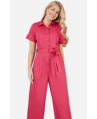 Yumi Women's Button Up Utility Style Jumpsuit