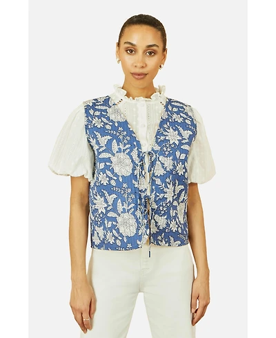 Yumi Women's Floral Reversible Quilted Vest Jacket
