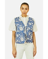 Yumi Women's Floral Reversible Quilted Vest Jacket