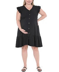 White Mark Plus Flutter-Sleeve Button-Front Tiered Maternity Dress
