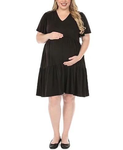White Mark Plus Short-Sleeve Tiered A-Line Maternity Dress