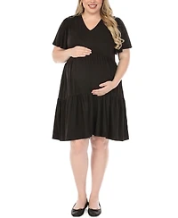 White Mark Plus Short-Sleeve Tiered A-Line Maternity Dress
