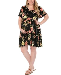 White Mark Plus Floral Print Short-Sleeve V-Neck Maternity Dress