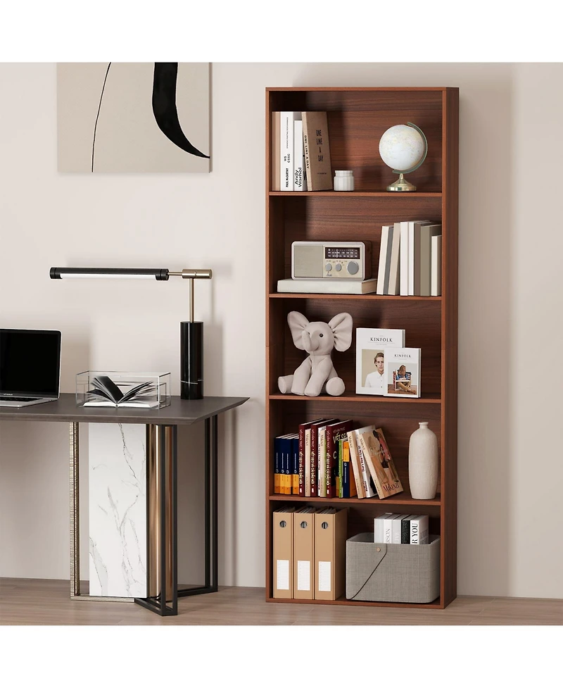 Gymax 5-Tier Freestanding Open Bookshelf w/2 Anti-tipping Devices for Living Room