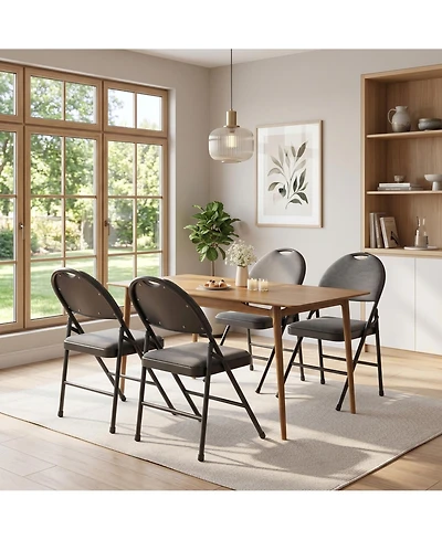 homfan 4 Piece Cushioned Folding Chairs with Ergonomic Wide Back, Reinforced Metal Frame and Nesting Stackable Design - Portable Seating for Events