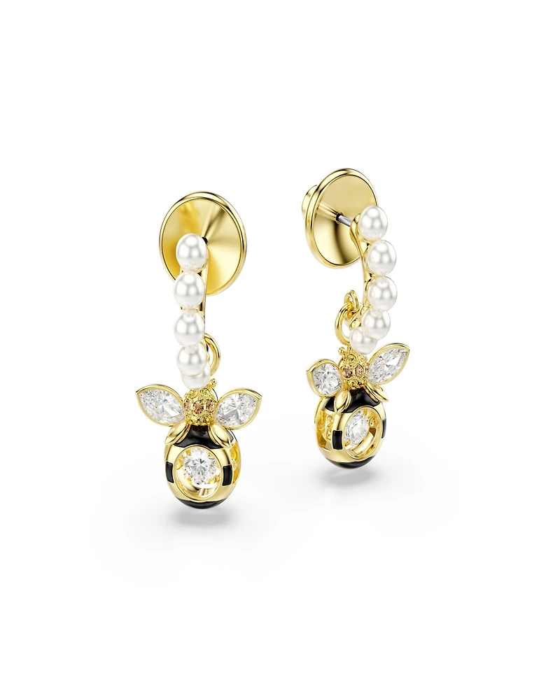 Swarovski Gold-Tone Plated Two Busy Bees Mini Hoop Earrings