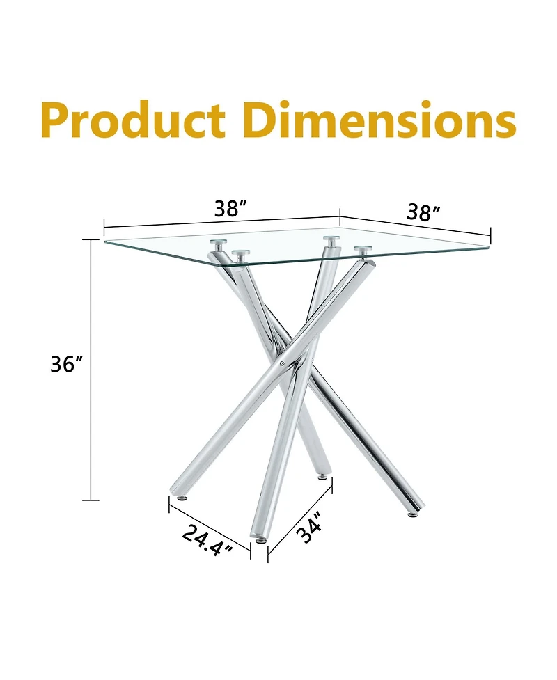 flynama Electroplated Metal Cross-Leg Bar Table with Glass Top