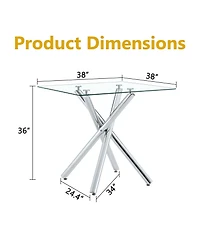 flynama Electroplated Metal Cross-Leg Bar Table with Glass Top