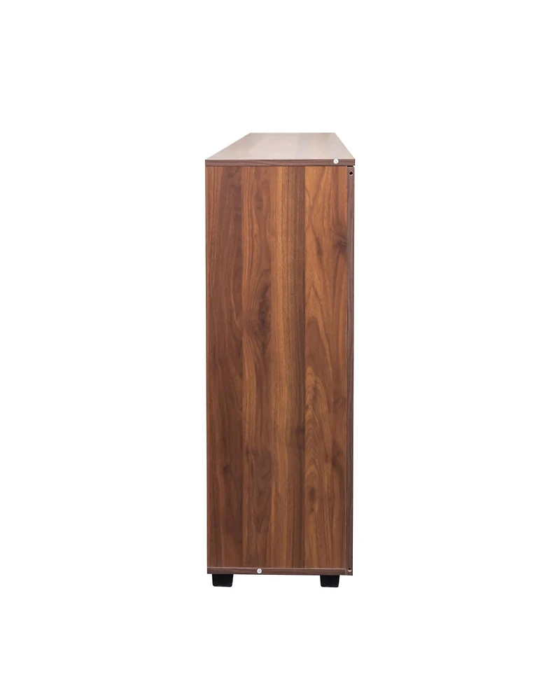 Rainsken 5-Tier Wooden Shoe Cabinet, Shoe Rack Organizer with 3 Louvered Door and Adjustable Shelves for Entryway, Hallway and Living Room