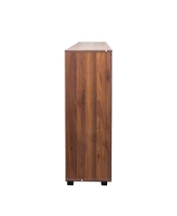 Rainsken 5-Tier Wooden Shoe Cabinet, Shoe Rack Organizer with 3 Louvered Door and Adjustable Shelves for Entryway, Hallway and Living Room