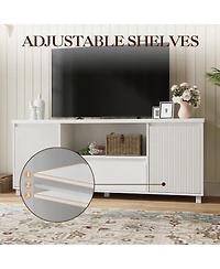 homfan Modern Fluted Tv Stand with Storage Drawer and Cabinets