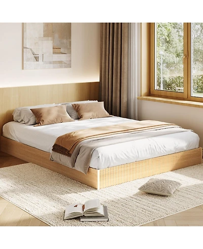homfan Wood Platform Bed Frame with Fluted Design, Low Profile Bed, Quiet Slat Support