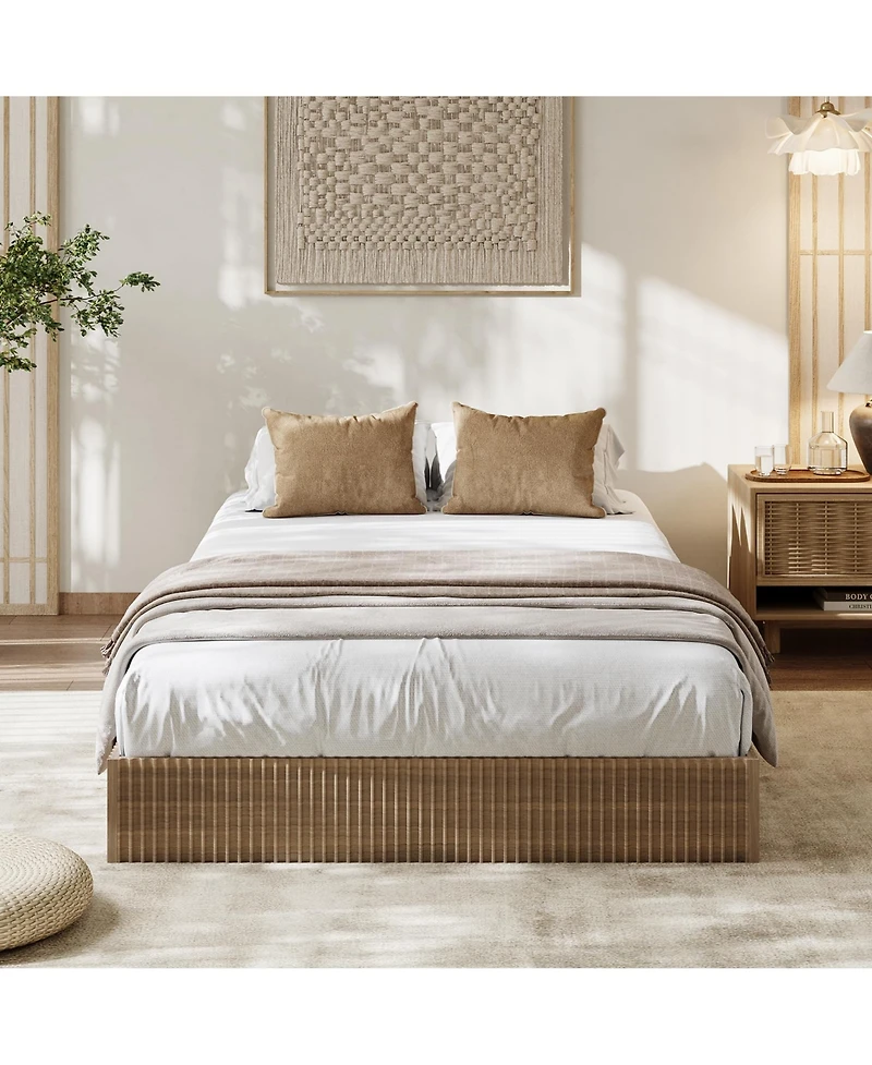 homfan Wood Platform Bed Frame with Fluted Design, Low Profile Bed, Quiet Slat Support