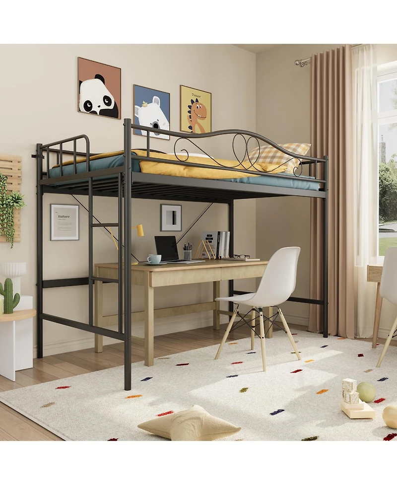 homfan Metal Loft Bed with Ladder and Full Guardrails, Space-Saving Frame Under-Bed Clearance, No Box Spring Needed