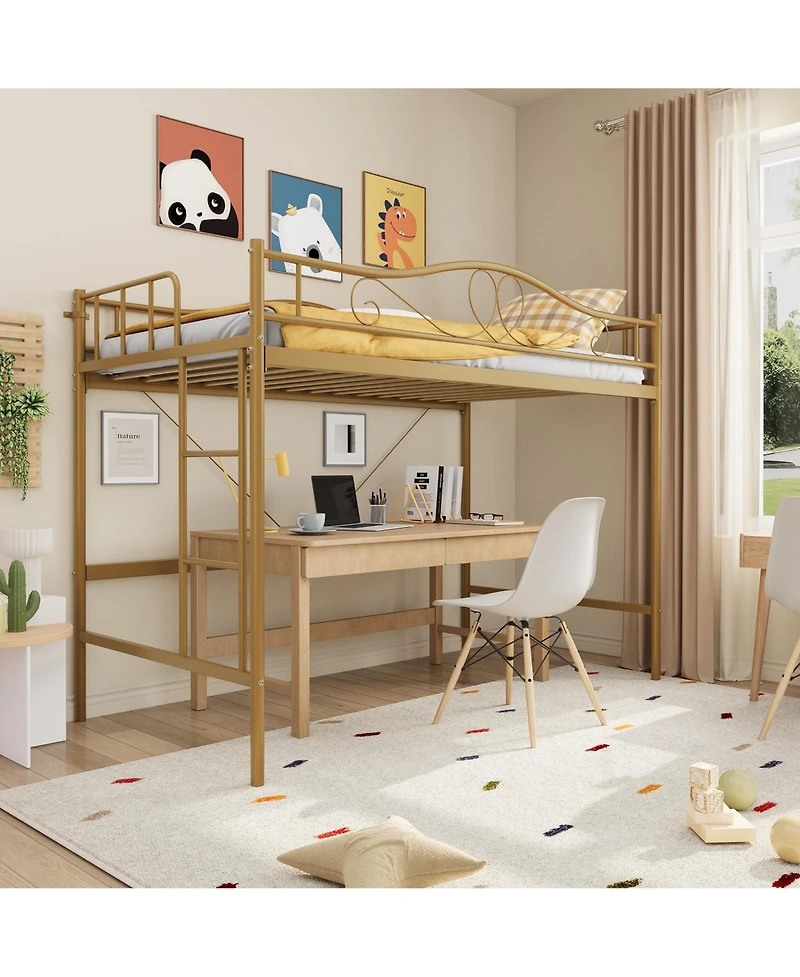 homfan Metal Loft Bed with Ladder and Full Guardrails, Space-Saving Frame Under-Bed Clearance, No Box Spring Needed