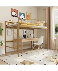 homfan Metal Loft Bed with Ladder and Full Guardrails, Space-Saving Frame Under-Bed Clearance, No Box Spring Needed