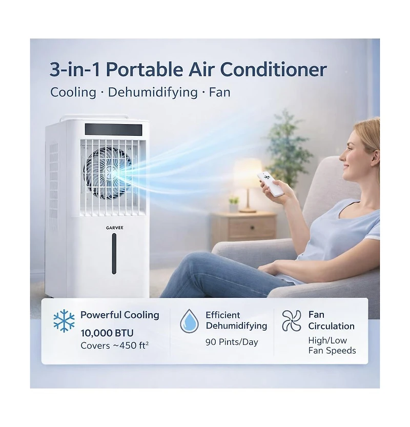 Xo White Portable Air Conditioner Fan, Evaporative Air Cooler, 3 Fan Speeds, 1600ml Tank, 2/4/8 Hour Timer, Remote Control