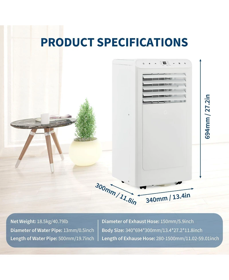 Xo 8,000 Btu Portable 4-in-1 Ac with Remote, Led Display, Timer and Diy Window Kit for Bedroom/Office Up to 350 Sq. Ft