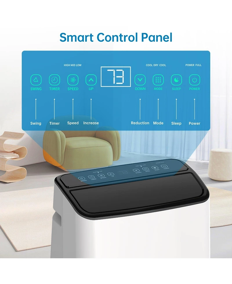 Xo 14,000 Btu Portable Air Conditioner, 3-in-1 Cooling, Fan and Dehumidifier, Smart Sleep Mode, Remote, Window Kit