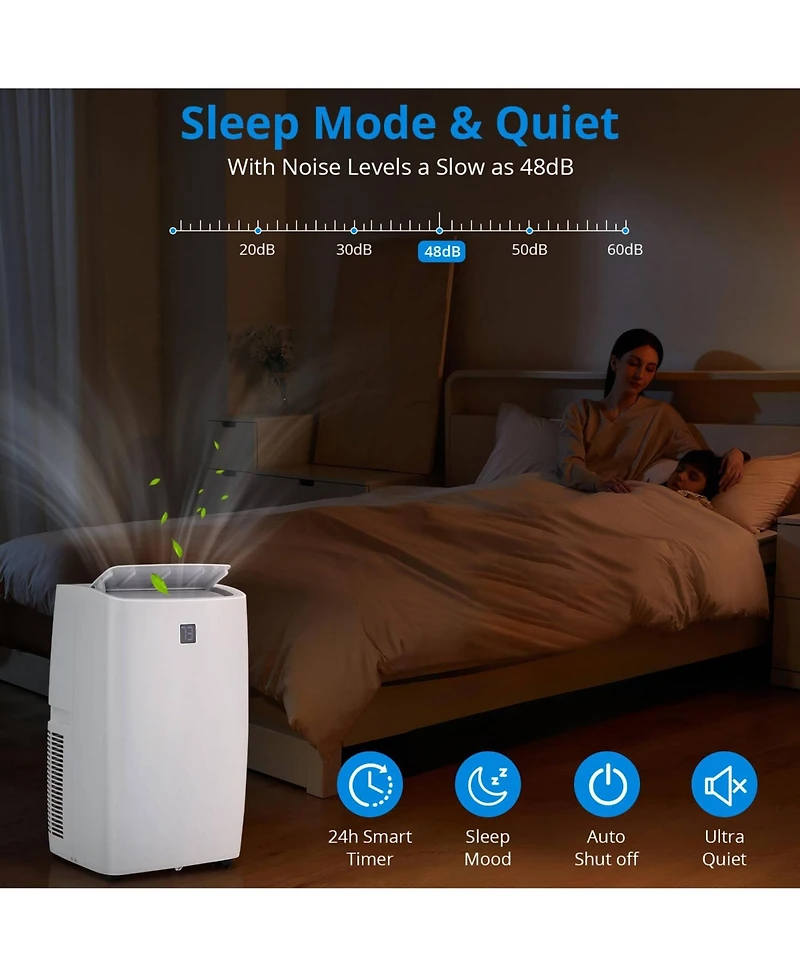 Xo 12,000 Btu Portable Ac, 3-in-1 Cooling, Fan and Dehumidifying, Remote Control, Timer, Window Kit, Wheels and Handles