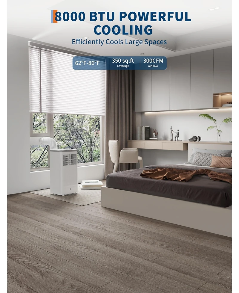 Xo 8,000 Btu Portable Air Conditioner with 3-in-1 Cooling, Dehumidifier and Fan for Bedroom, Home Office or Apartment