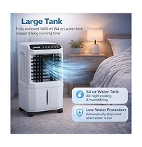 Xo Portable Air Cooler Fan, 3 Speeds, 1600ml Tank, Remote Control, 2/4/8H Timer, Adjustable Airflow, for Bedroom Office Desk