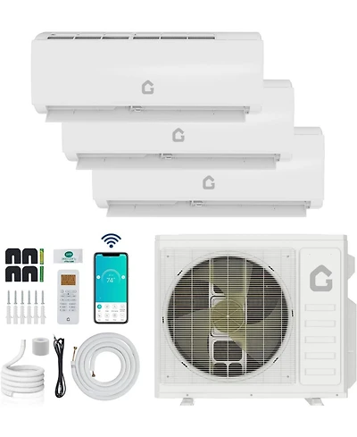Xo 35000 Btu 3-Zone Mini Split Ac and Heat Pump, 12k+12k+12k, 19 SEER2, WiFi Alexa, Pre-Charged, 230V
