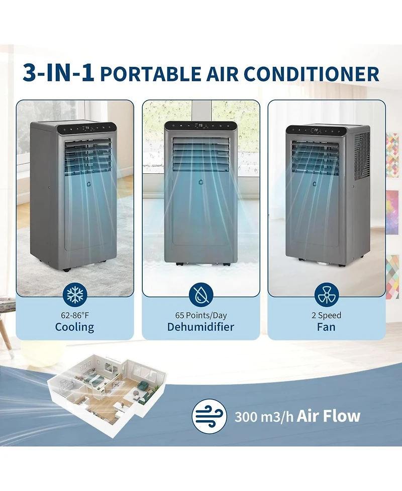 Xo 10000 Btu Portable Air Conditioners with Dehumidifier and Fan for Bedroom, Living Room Cools Up to 450 Sq.Ft