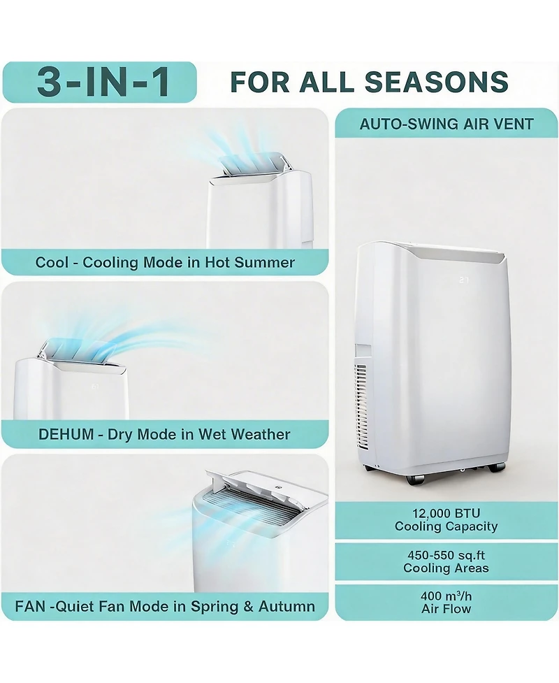 Xo 12,000 Btu Portable Air Conditioner, Cools up to 550 sq. ft., with Remote Control
