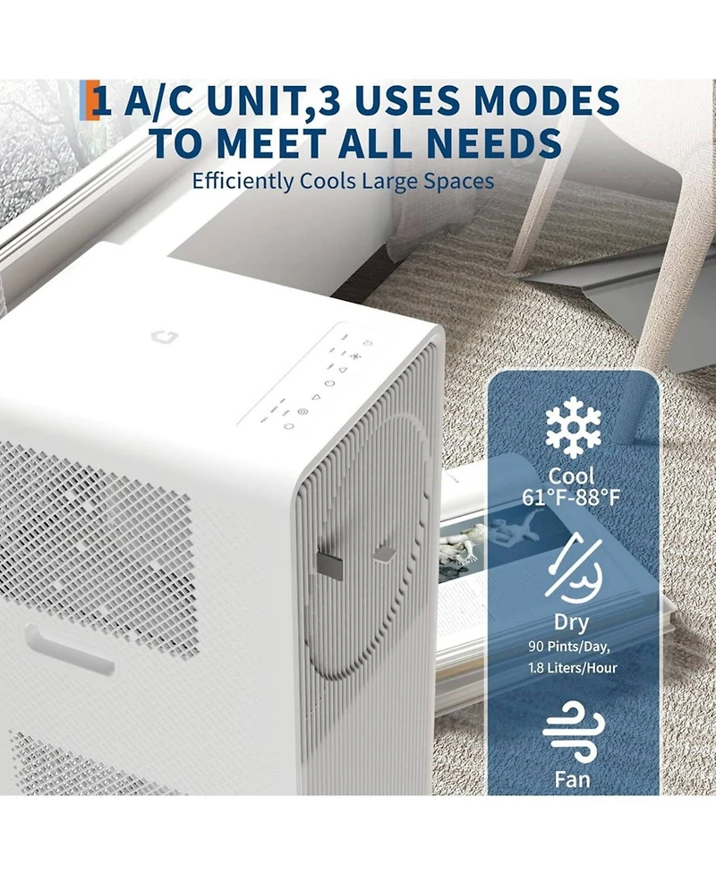 Xo 3-in-1 Quiet 14000 Btu Portable Air Conditioner for Large Room Bedroom, Covers up to 750 Sq.Ft. White