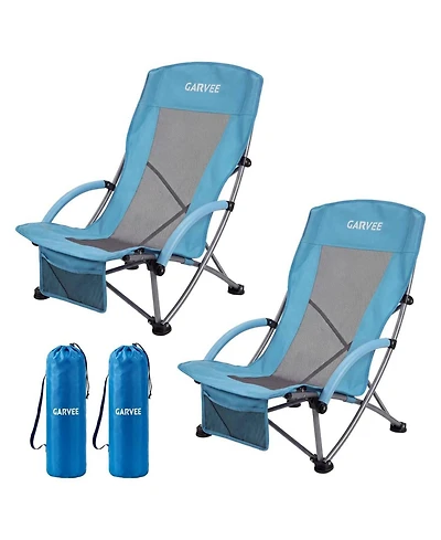 Xo 2 Pack Lightweight High Back Beach Chair, Folding Portable Camping Chairs for Camping, Beach, Travel